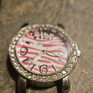 Geneva Women's Pink Zebra Stripe Watch with Silver Accents